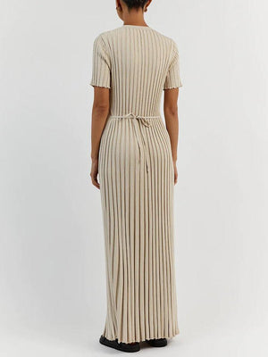 Aurohaya Fashion Knitted Casual Waist Midi Dress