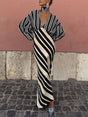 Aurohaya Unique Deep V-Neck Irregular Striped Midi Dress Black