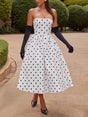 Aurohaya Elegant Retro Polka Dot Print Midi Dress White