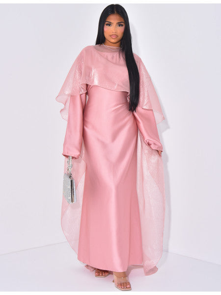 Tie-up dress and iridescent veil set