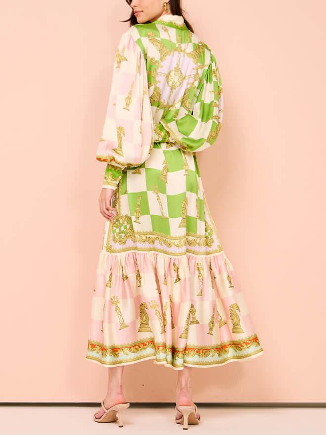 Aurohaya Unique Vintage Floral Lapel Single Breasted Midi Dress