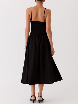 Aurohaya Elegant Vintage V-Neck Suspender Midi Dress