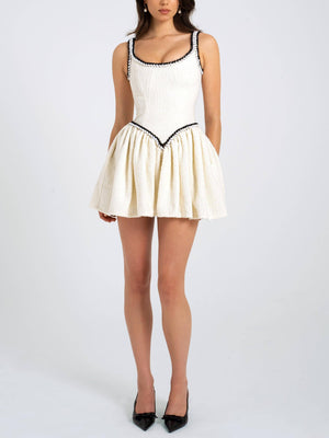 Aurohaya Elegant U-neck Tweed Mini Dress