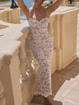 Aurohaya Stylish Sexy Lace Halter See-Through Midi Dress White
