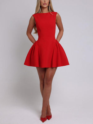 Aurohaya Elegant Open Back Gathered Mini Dress