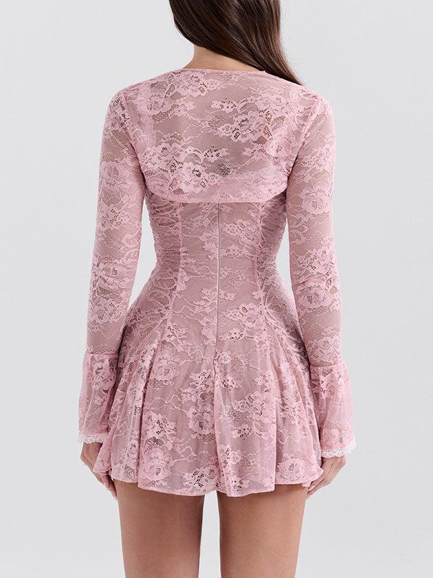 Aurohaya Elegant Vintage Sexy Lace Mini Dress