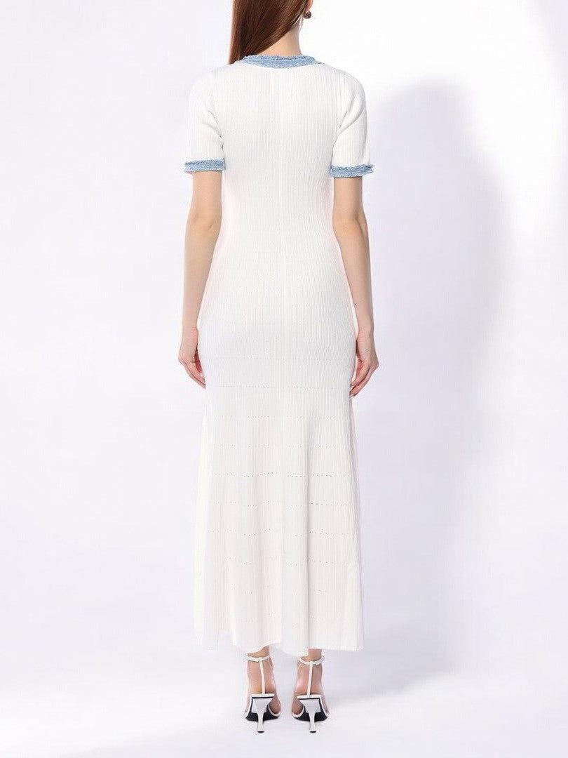 Aurohaya Fashion Denim Patchwork Knitted Tight Maxi Dress