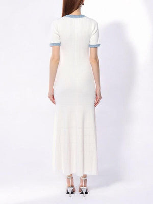 Aurohaya Fashion Denim Patchwork Knitted Tight Maxi Dress