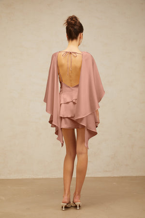 Aurohaya Lyna shawl-panel ruffled satin mini dress in Pink