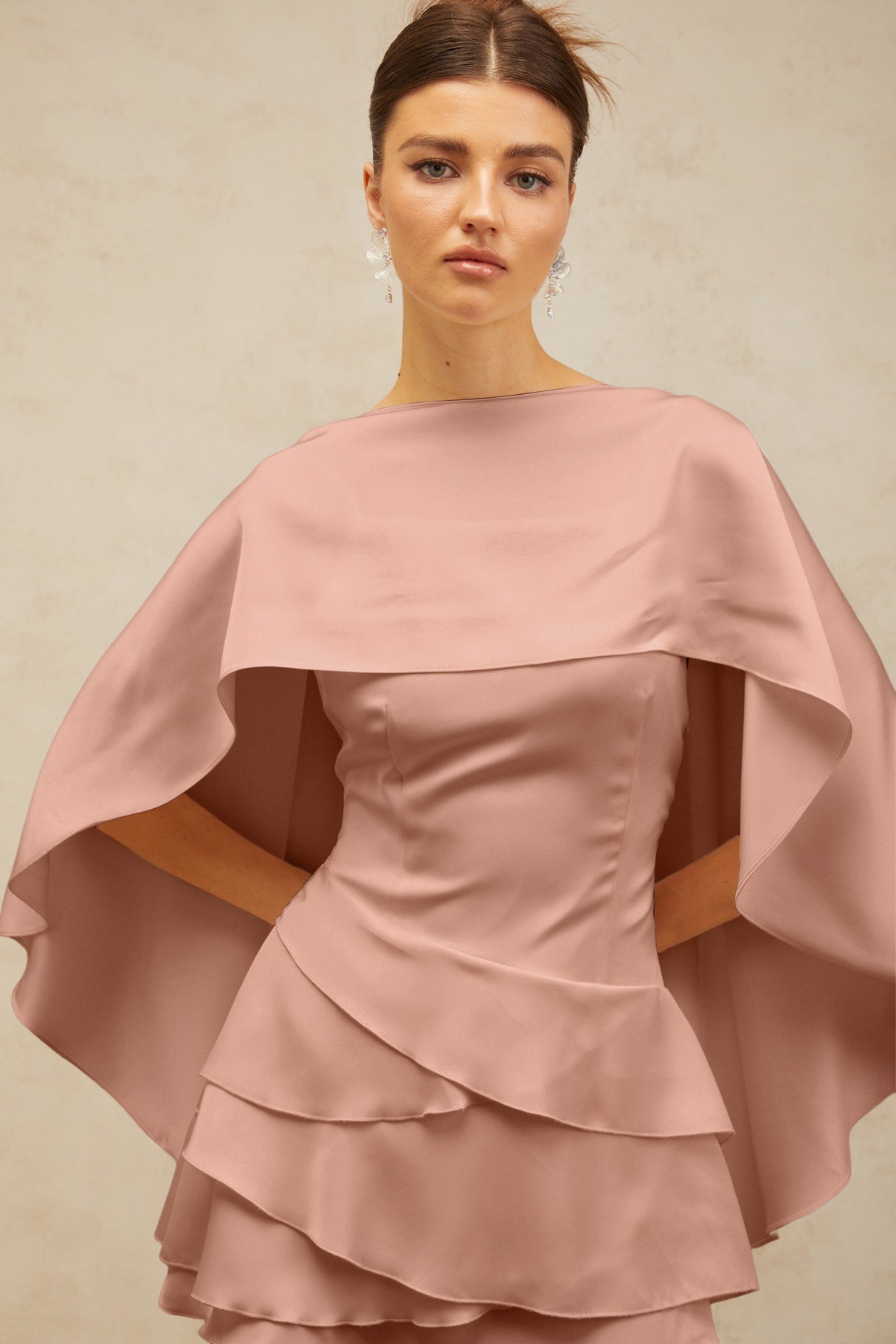 Aurohaya Lyna shawl-panel ruffled satin mini dress in Pink