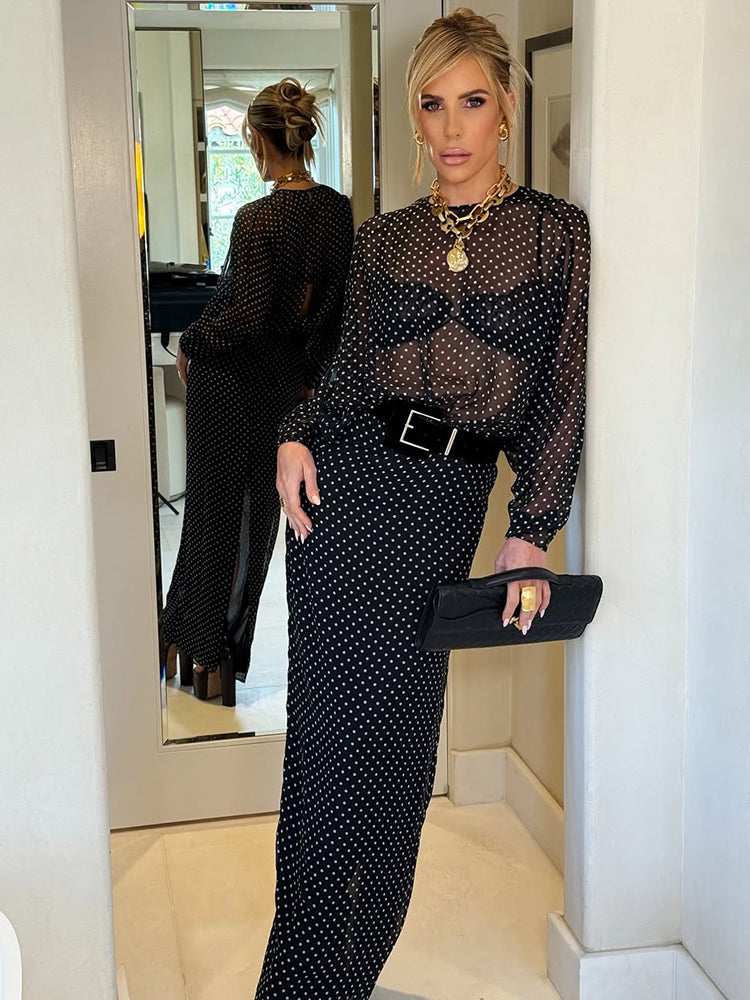 Aurohaya Clara Polka Dot Sheer Maxi Dress