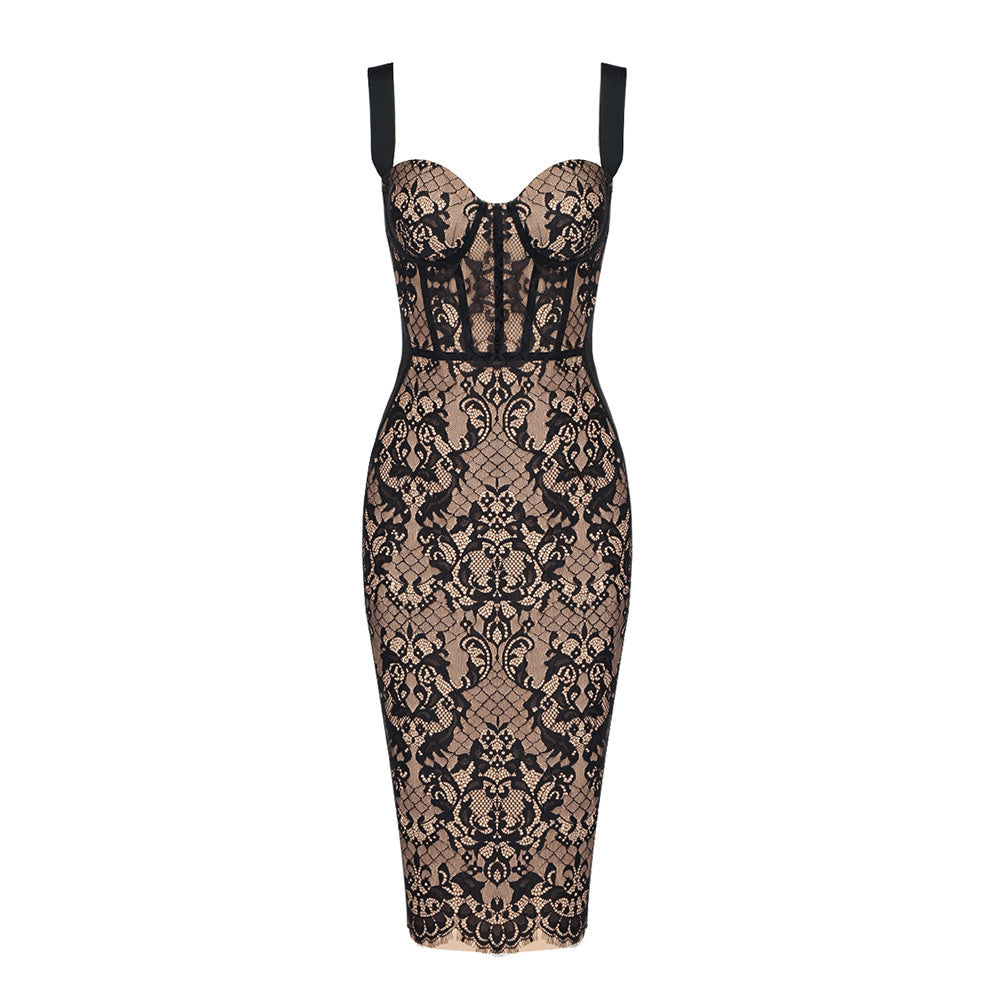 Aurohaya Thalia Lace Corset Midi Dress