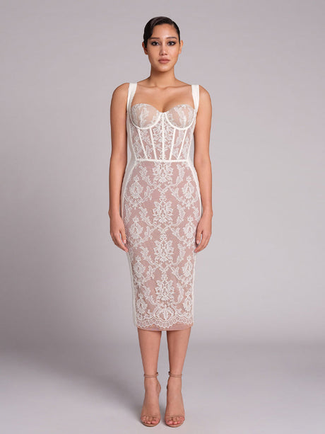 Aurohaya Thalia Lace Corset Midi Dress