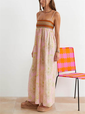 Aurohaya Bosnian Folk Floral Thin Strap Midi Dress