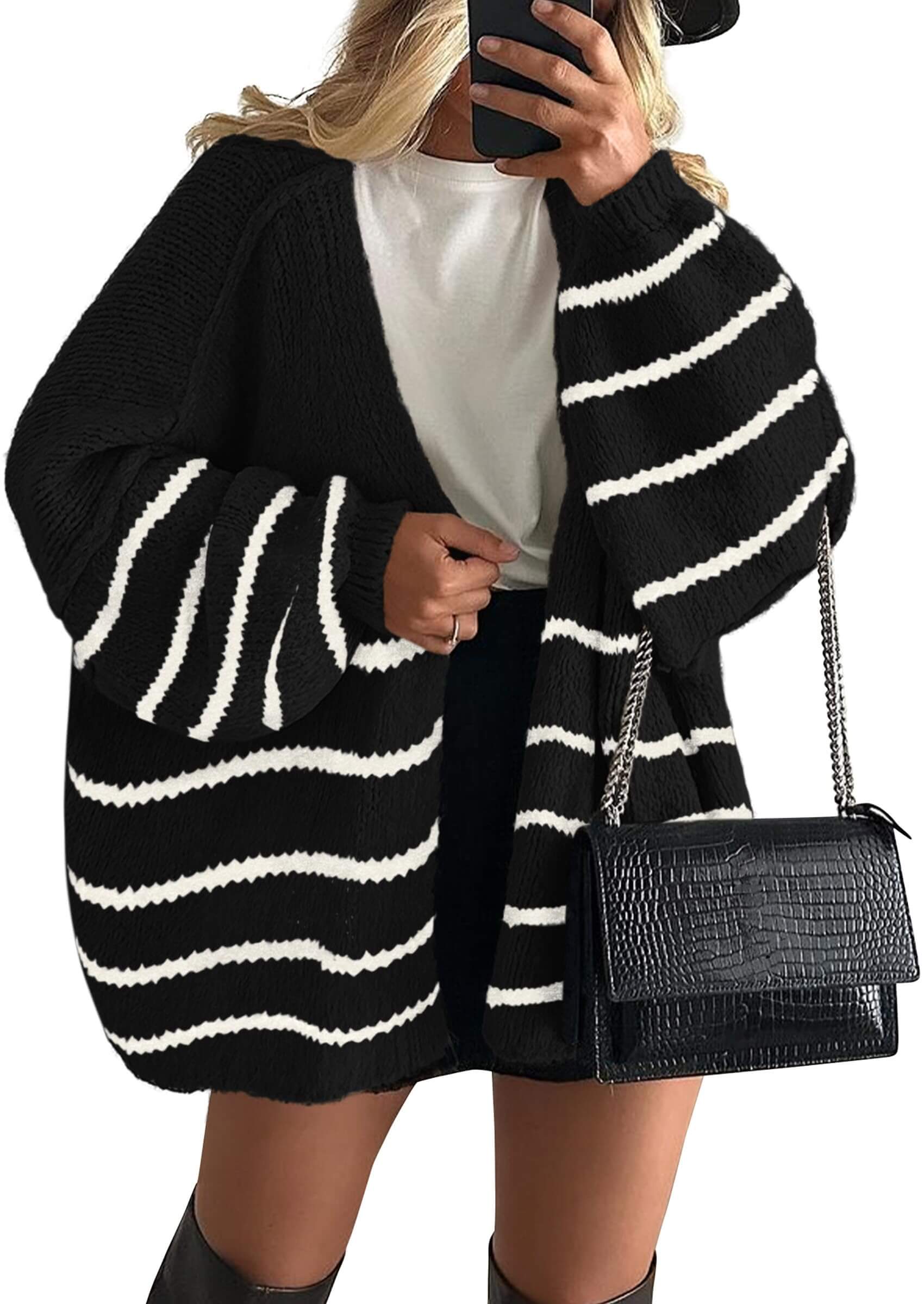 Women’s Oversized Lantern Sleeve Cardigan – Lightweight Fall Knit