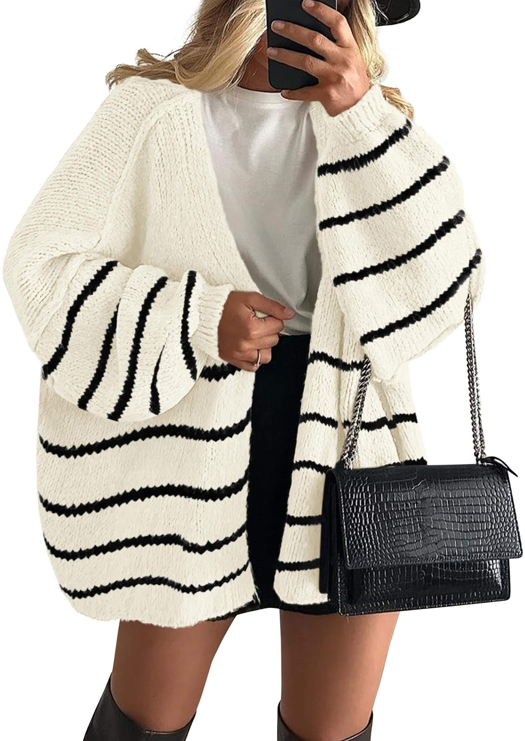Women’s Oversized Lantern Sleeve Cardigan – Lightweight Fall Knit