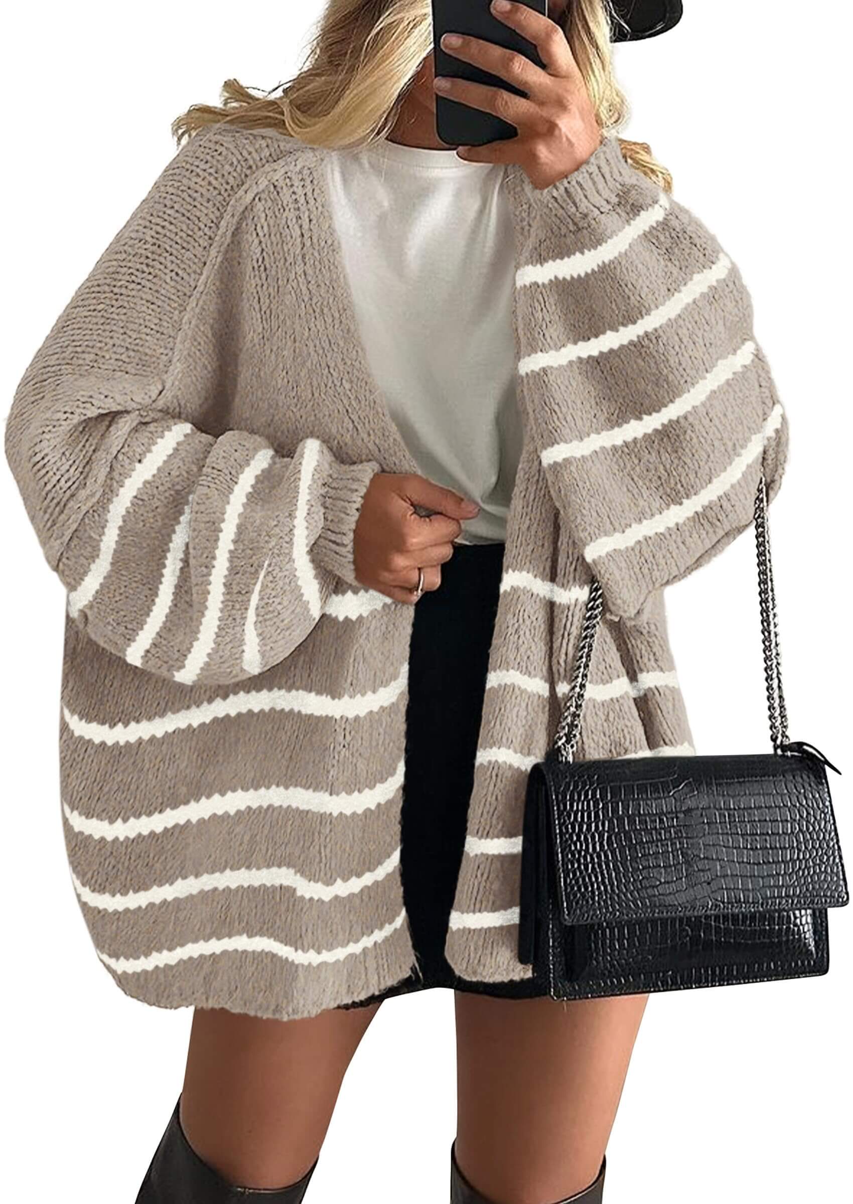 Women’s Oversized Lantern Sleeve Cardigan – Lightweight Fall Knit