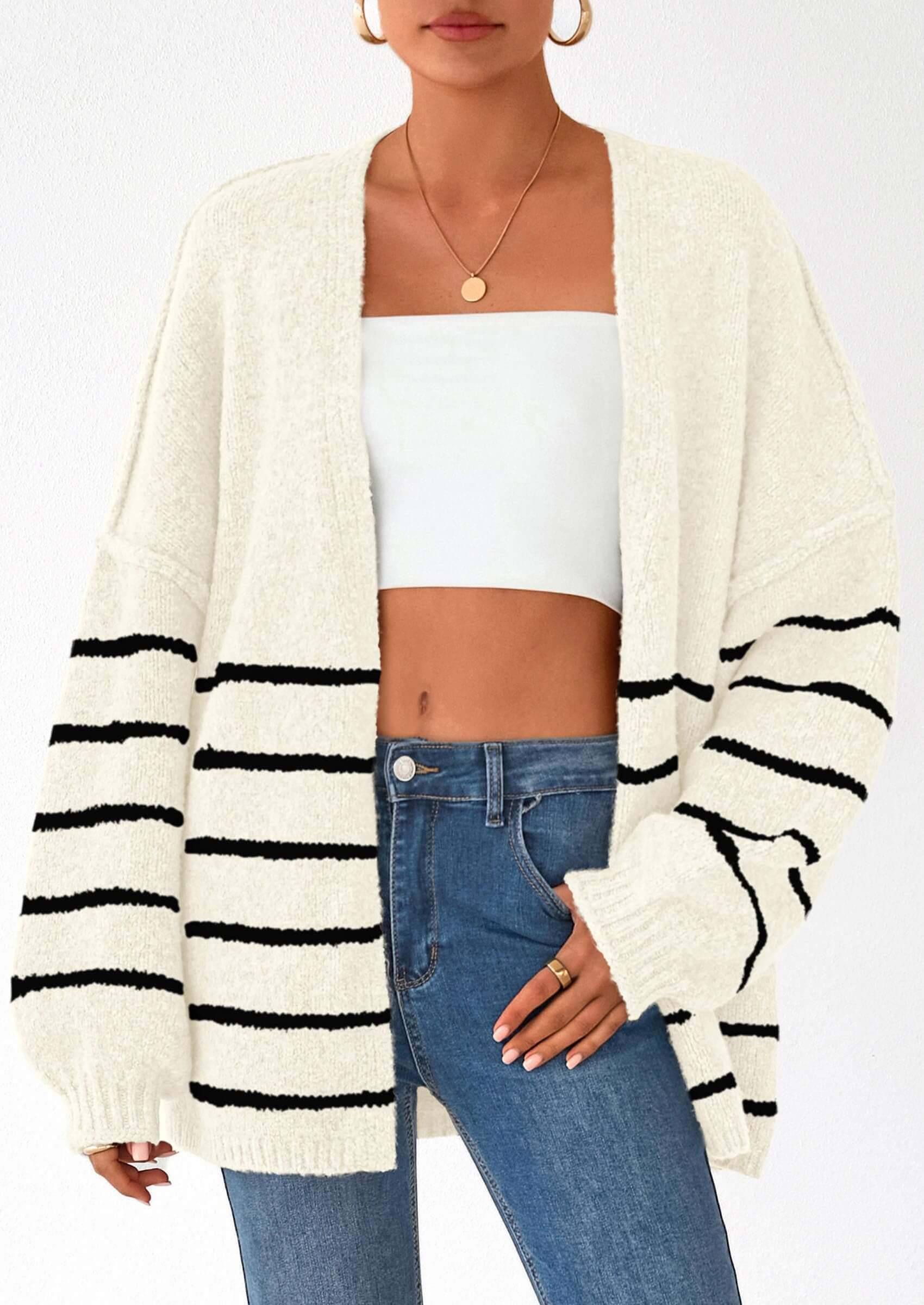 Women’s Oversized Lantern Sleeve Cardigan – Lightweight Fall Knit
