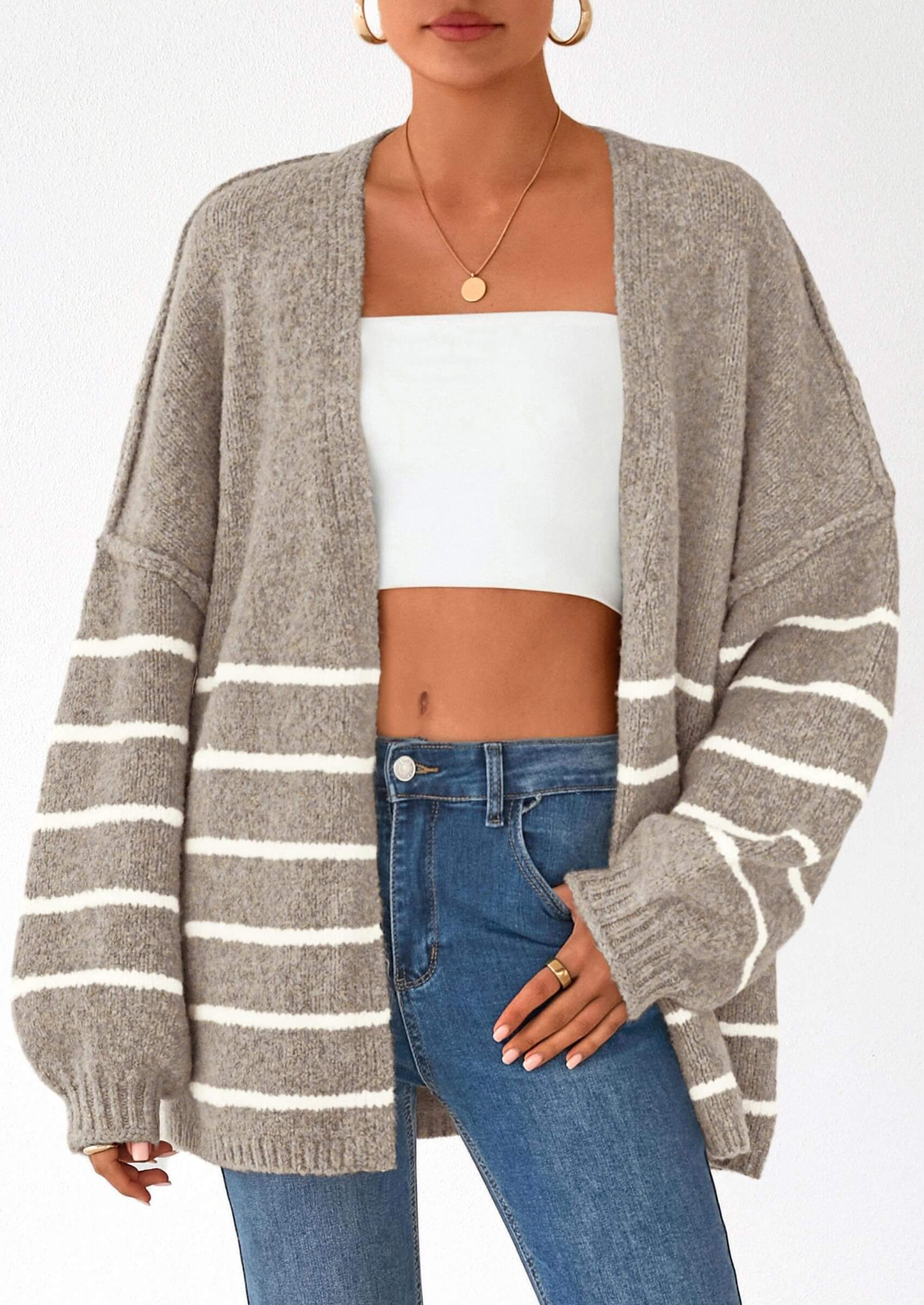 Women’s Oversized Lantern Sleeve Cardigan – Lightweight Fall Knit