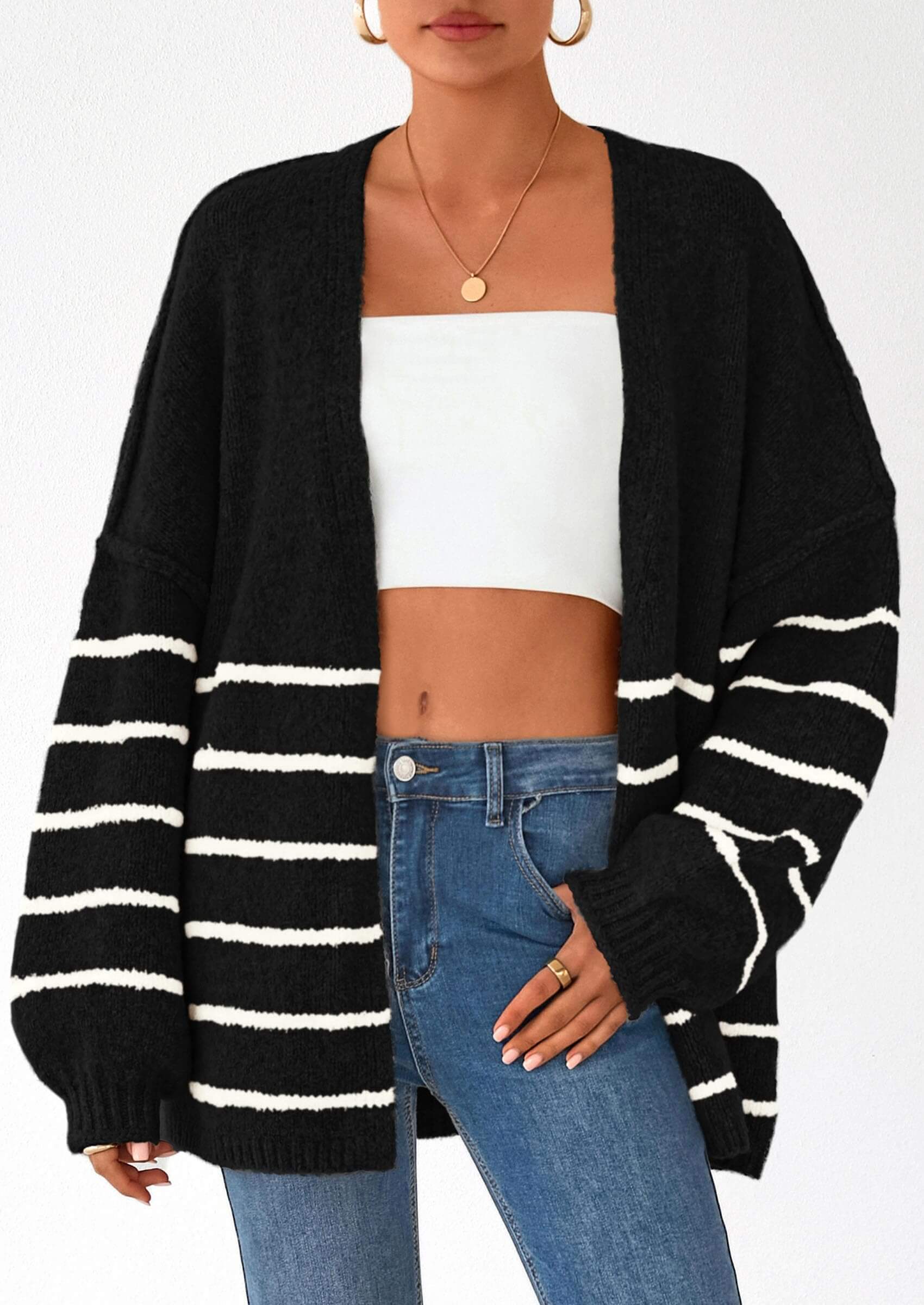 Women’s Oversized Lantern Sleeve Cardigan – Lightweight Fall Knit