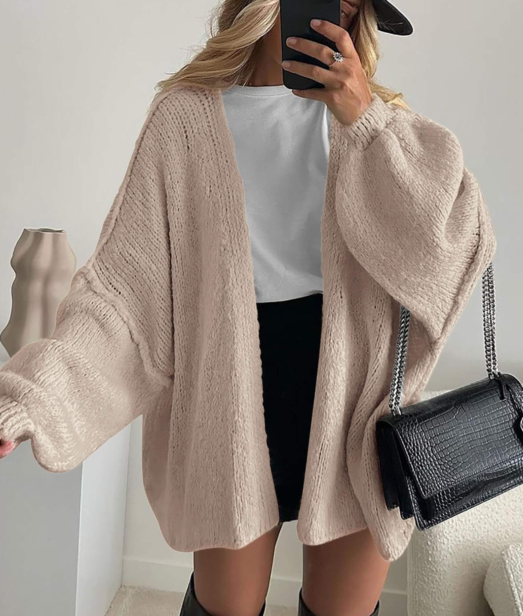 Women’s Oversized Lantern Sleeve Cardigan – Lightweight Fall Knit
