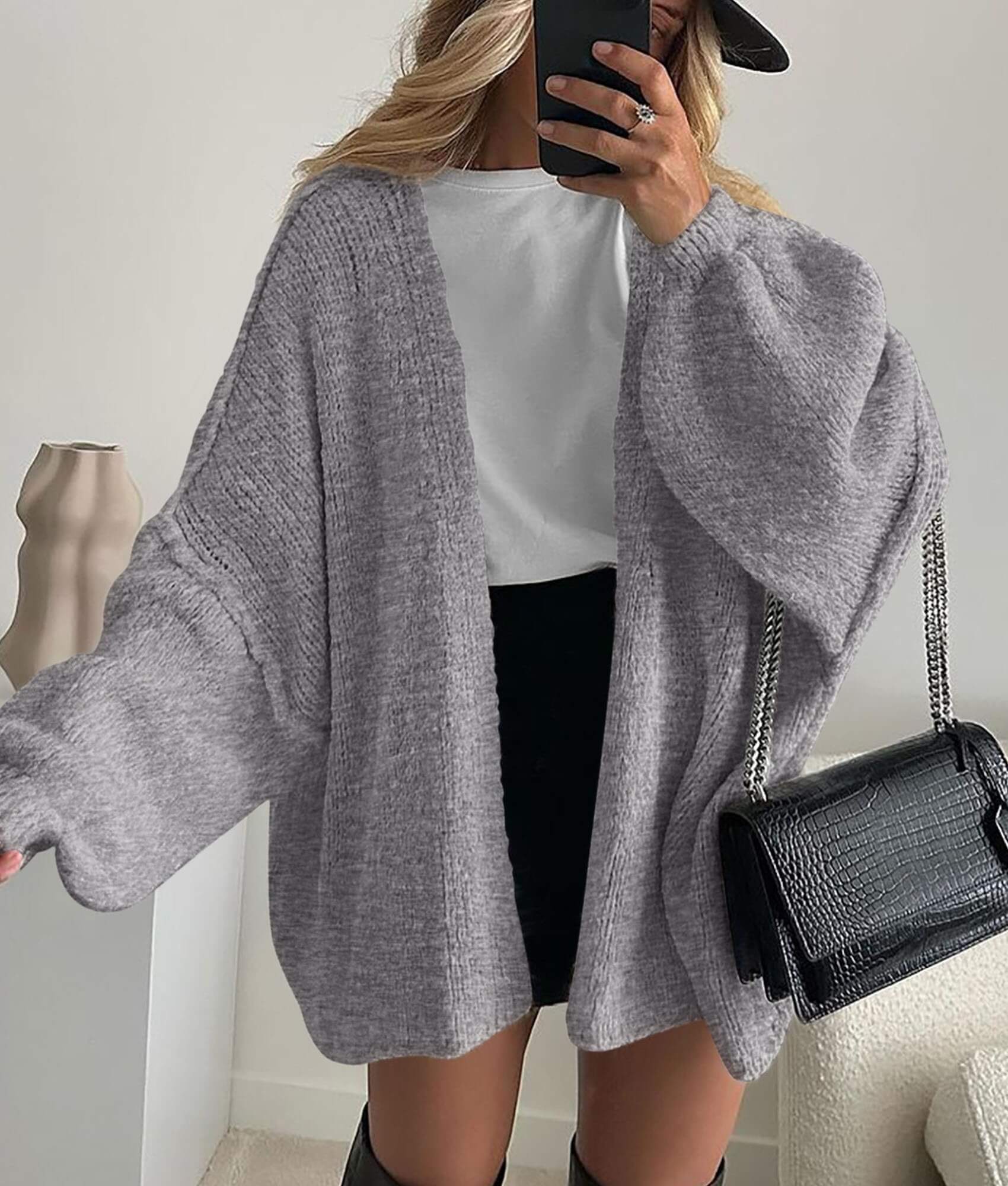 Women’s Oversized Lantern Sleeve Cardigan – Lightweight Fall Knit