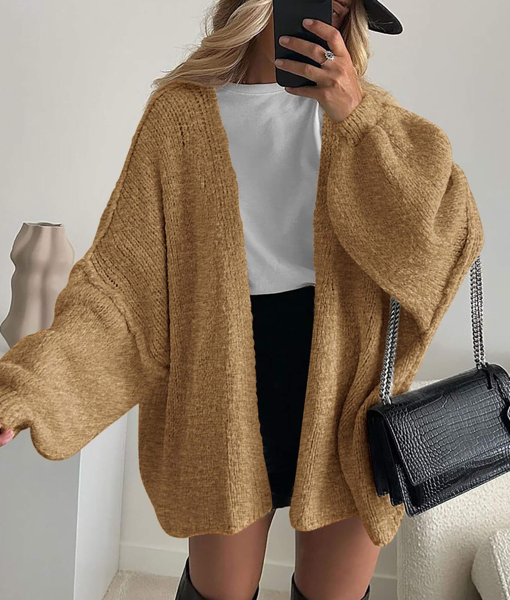 Women’s Oversized Lantern Sleeve Cardigan – Lightweight Fall Knit