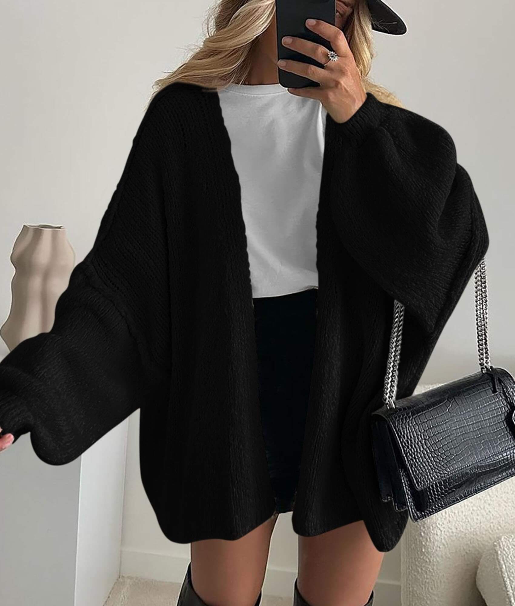 Women’s Oversized Lantern Sleeve Cardigan – Lightweight Fall Knit