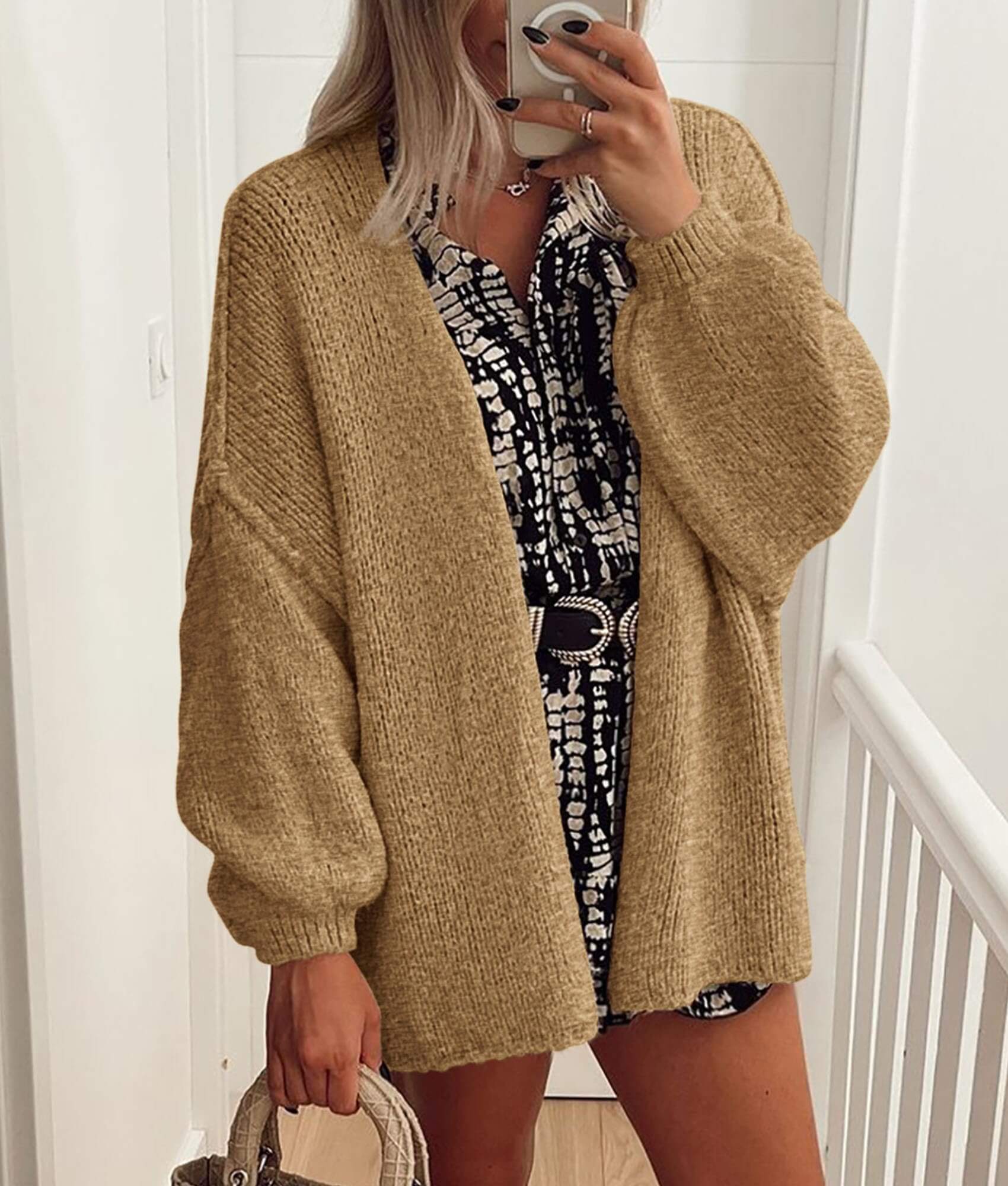 Women’s Oversized Lantern Sleeve Cardigan – Lightweight Fall Knit