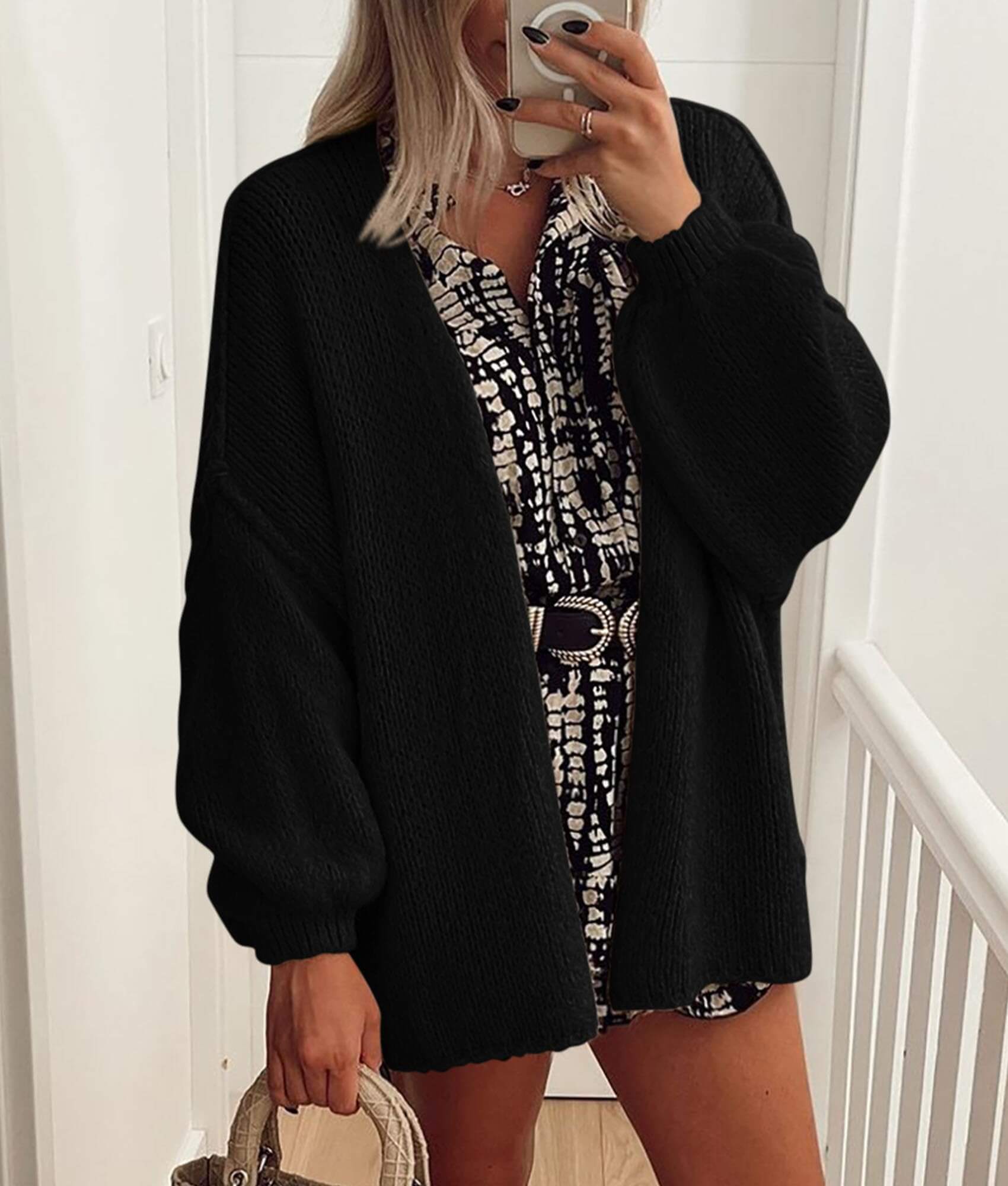 Women’s Oversized Lantern Sleeve Cardigan – Lightweight Fall Knit