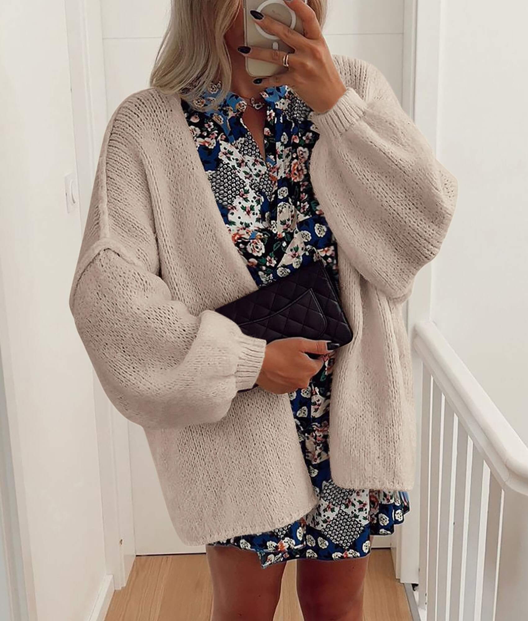 Women’s Oversized Lantern Sleeve Cardigan – Lightweight Fall Knit