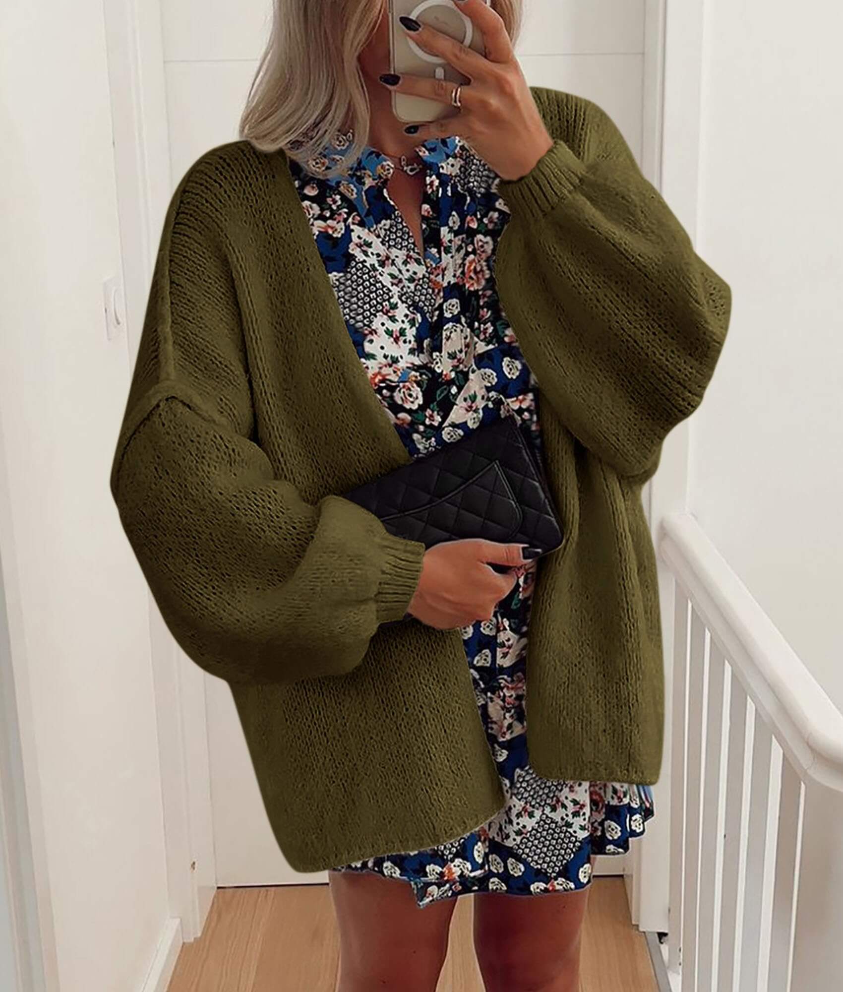 Women’s Oversized Lantern Sleeve Cardigan – Lightweight Fall Knit