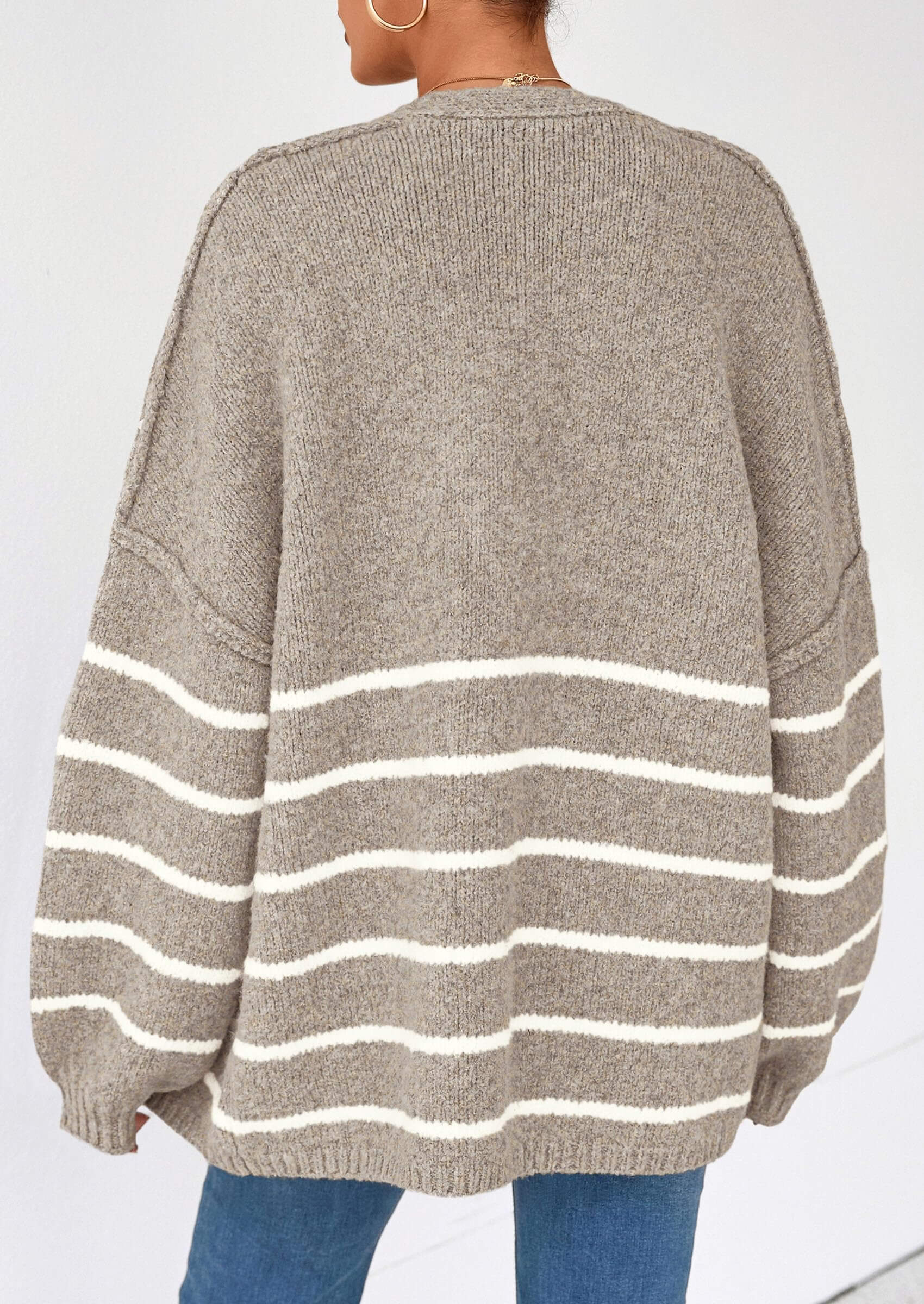 Women’s Oversized Lantern Sleeve Cardigan – Lightweight Fall Knit