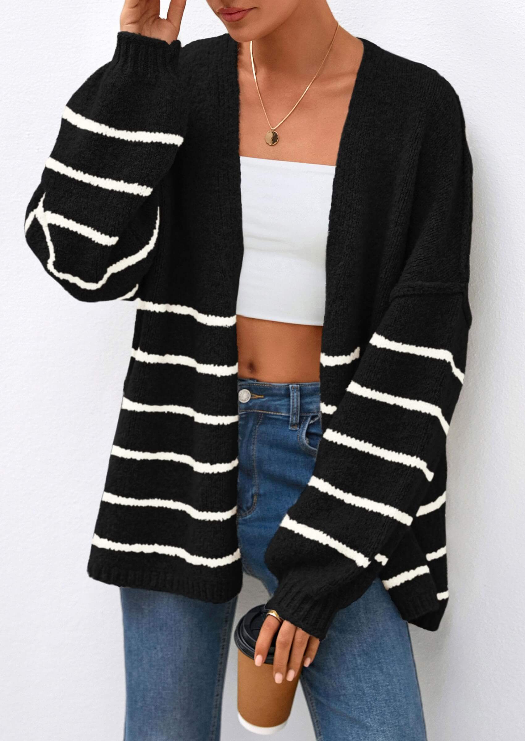 Women’s Oversized Lantern Sleeve Cardigan – Lightweight Fall Knit