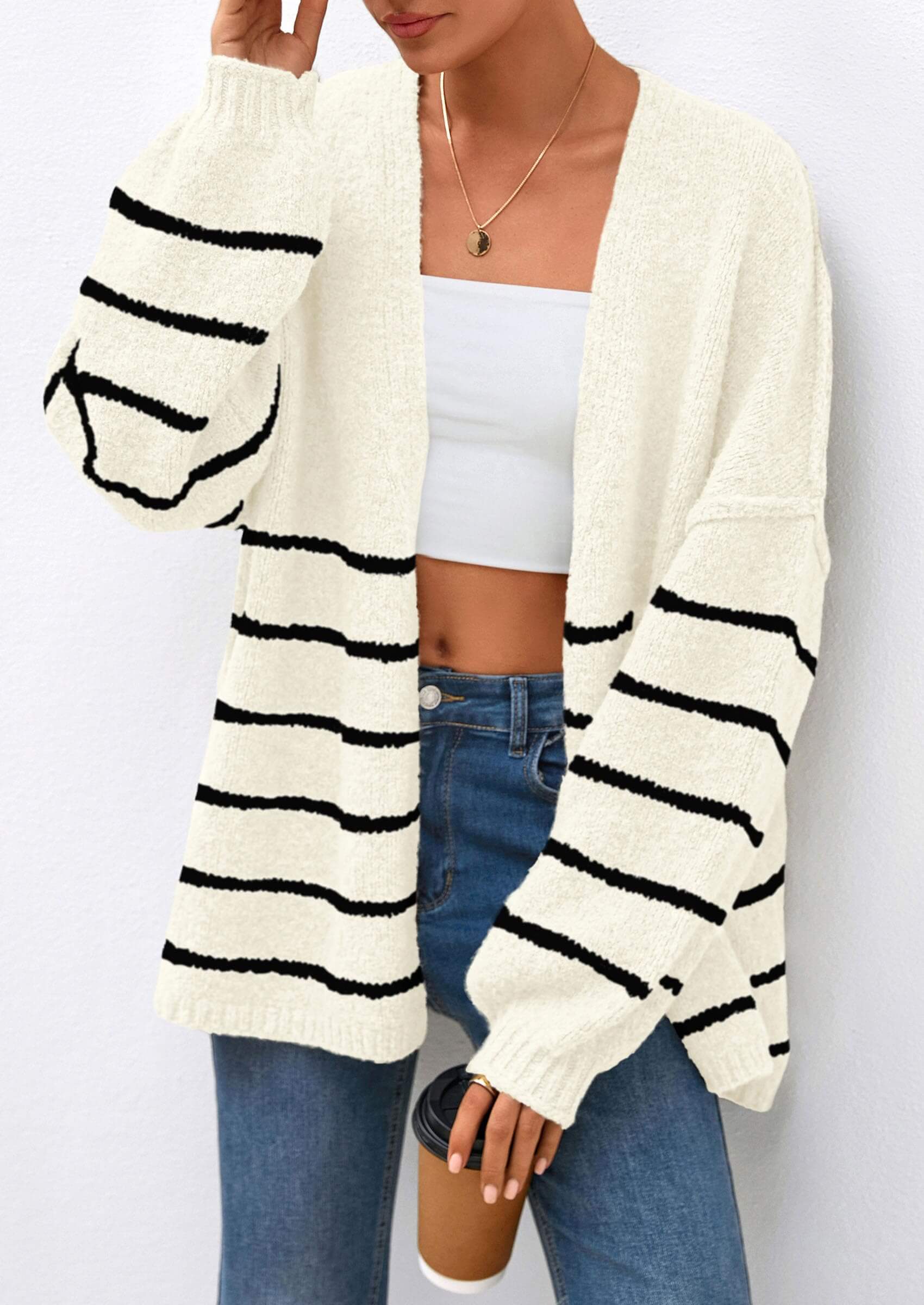 Women’s Oversized Lantern Sleeve Cardigan – Lightweight Fall Knit