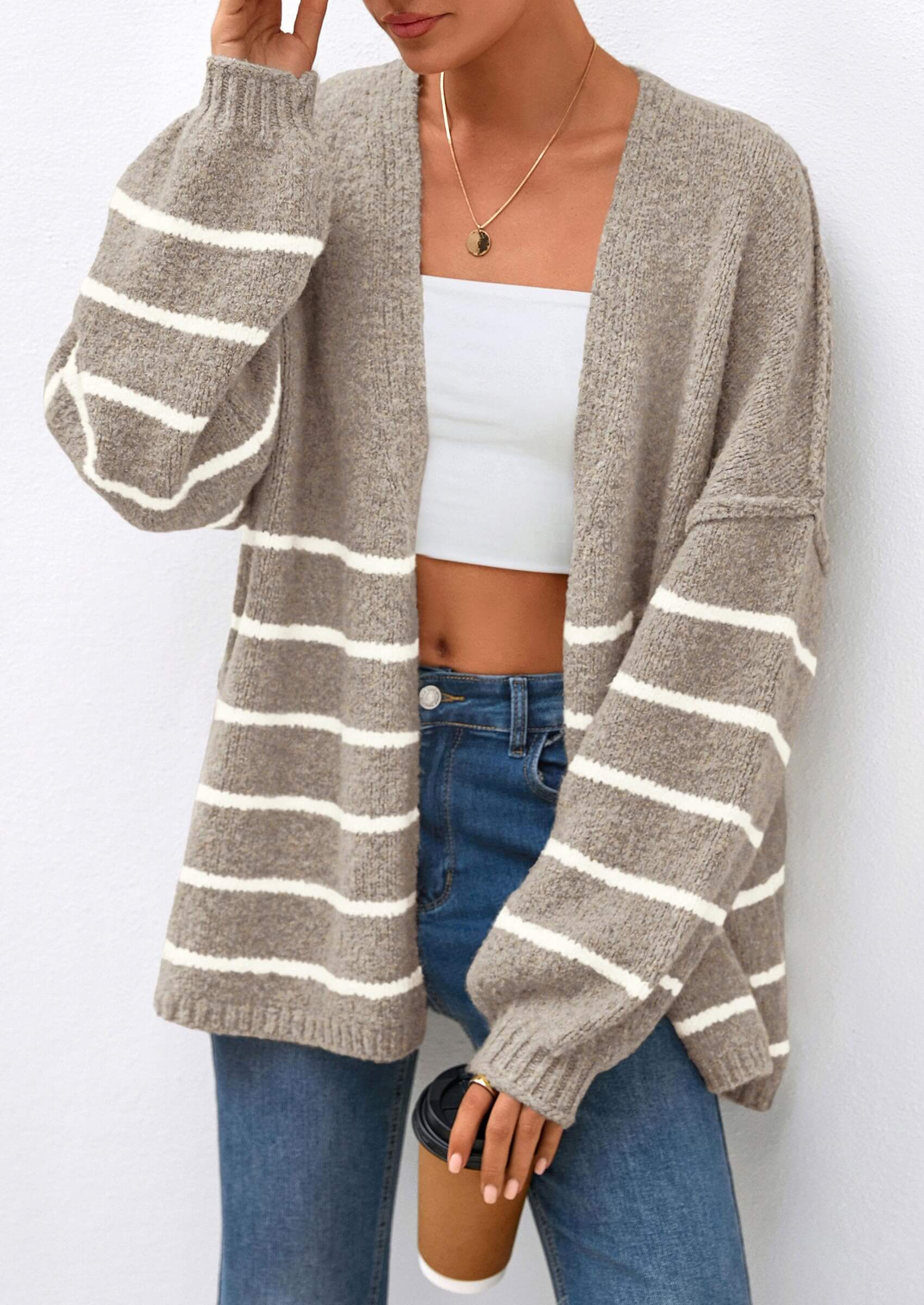 Women’s Oversized Lantern Sleeve Cardigan – Lightweight Fall Knit