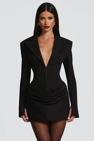 Aurohaya Rosette Black Ruched Blazer Mini Dress