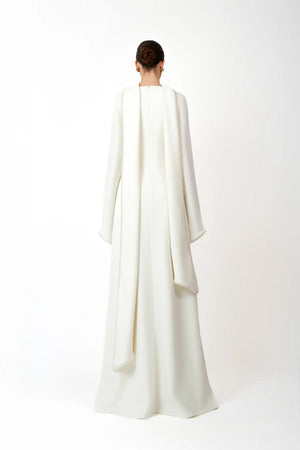 Aurohaya Piroska White Pearl Trim Shawl Detail Maxi Dress
