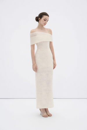 Aurohaya Ortensia Neutral Floral Lace Pencil Maxi Dress