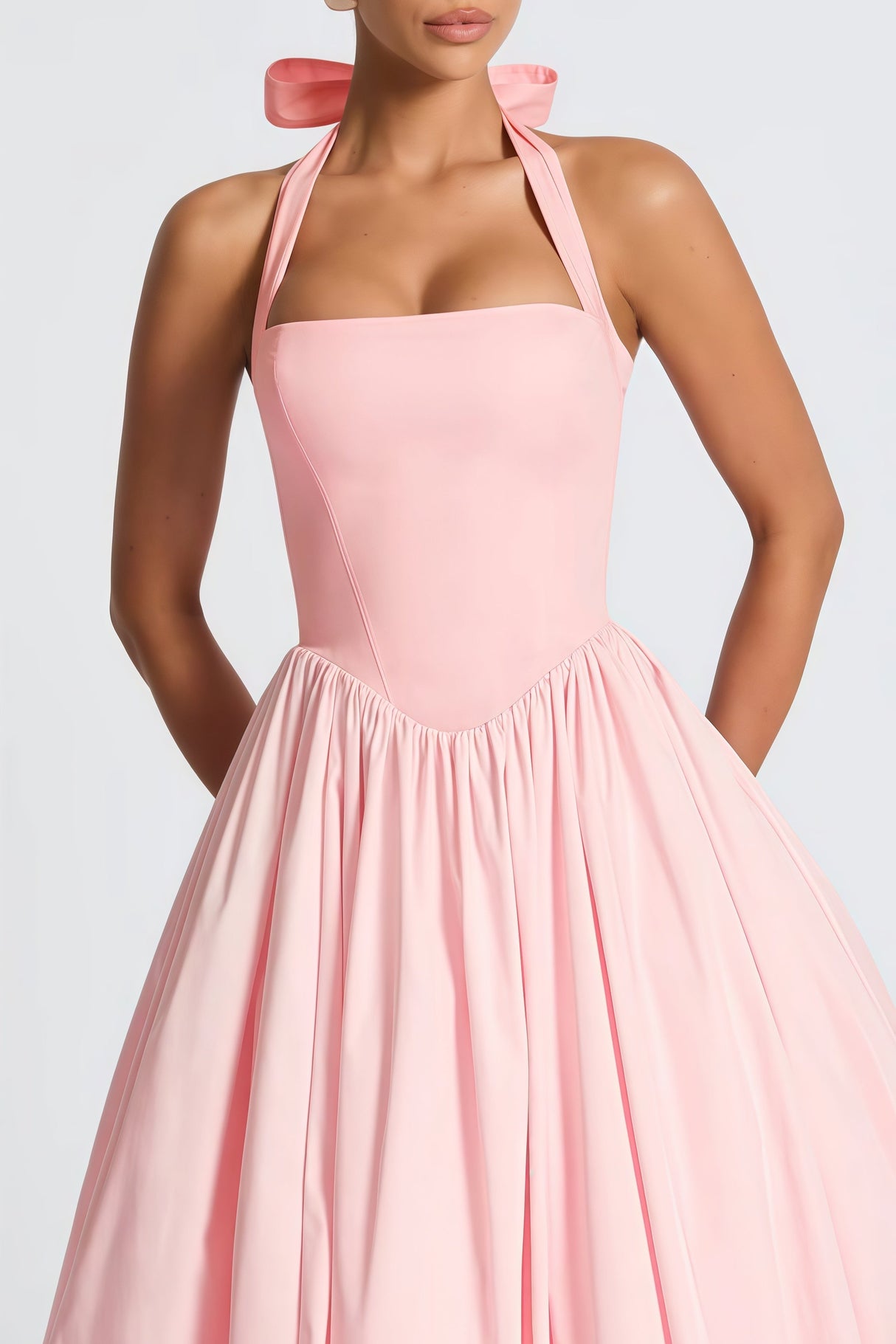 Aurohaya Eponine Pink Layered Flared Hem Midi Dress