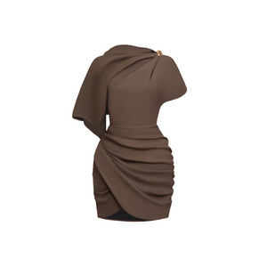 Aurohaya Francesca Brown Asymmetrical Gathered Mini Dress
