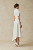 Alix White Asymmetrical Flared Midi Dress