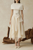 Clarisse White Asymmetrical Shawl & Tulle Panel Dress Set