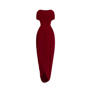 Aurohaya Gianna Burgundy Shawl Design Draped Maxi Dress
