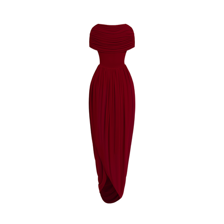 Aurohaya Gianna Burgundy Shawl Design Draped Maxi Dress