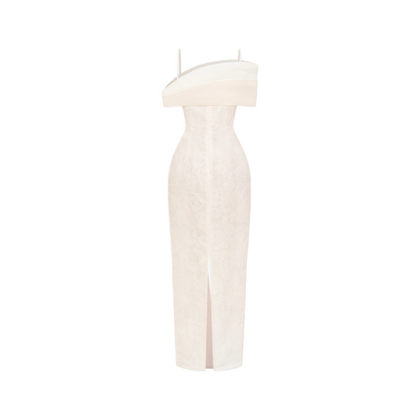 Aurohaya Ortensia Neutral Floral Lace Pencil Maxi Dress
