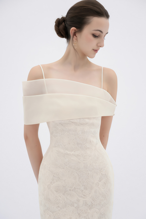 Aurohaya Ortensia Neutral Floral Lace Pencil Maxi Dress