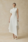 Alix White Asymmetrical Flared Midi Dress