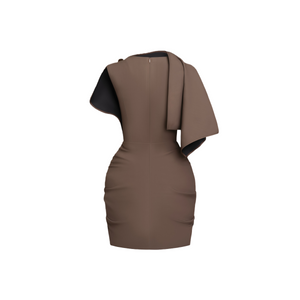 Aurohaya Francesca Brown Asymmetrical Gathered Mini Dress