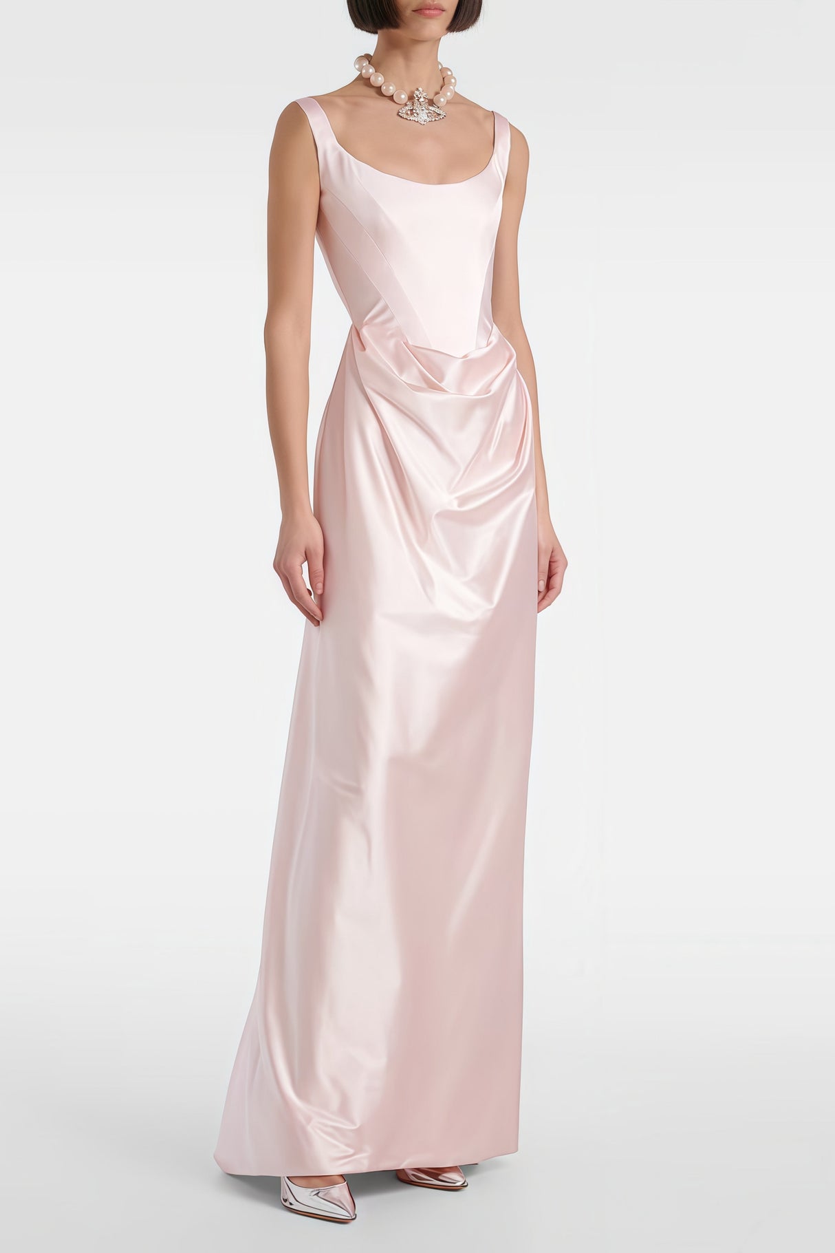 Aurohaya Fiona Pink Satin Square Neck Maxi Dress